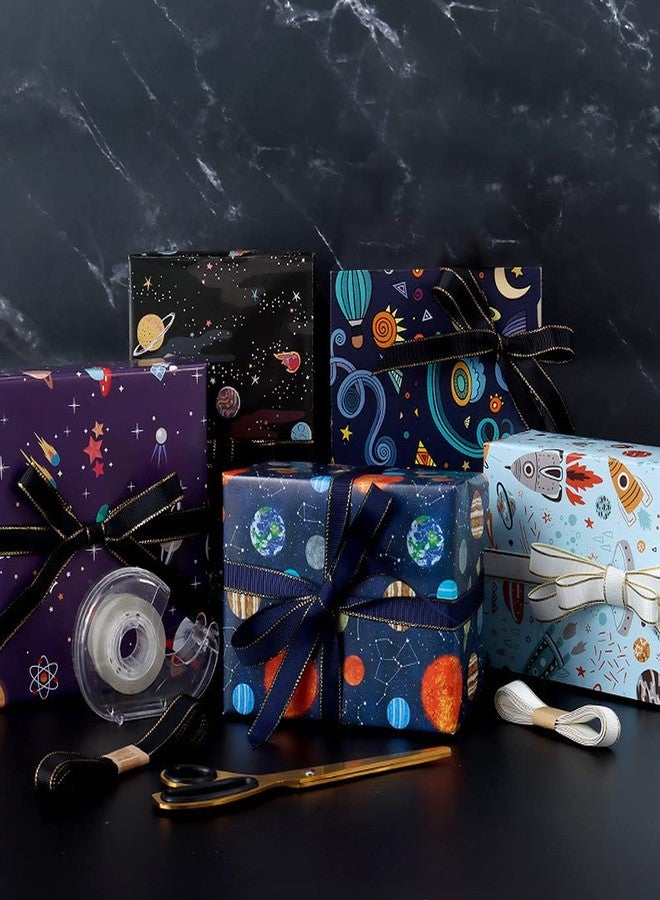 ورق تغليف هدايا عيد ميلاد من جيلود للأطفال من محبي الفضاء، بنين وبنات، ورق تغليف بطابع الفضاء الخارجي لأعياد الميلاد وحفلات استقبال المولود ورياض الأطفال، 5 أنماط، 10 ورقات مطوية بشكل مسطح، مقاس 20 × 28 بوصة للورقة الواحدة - Image 5